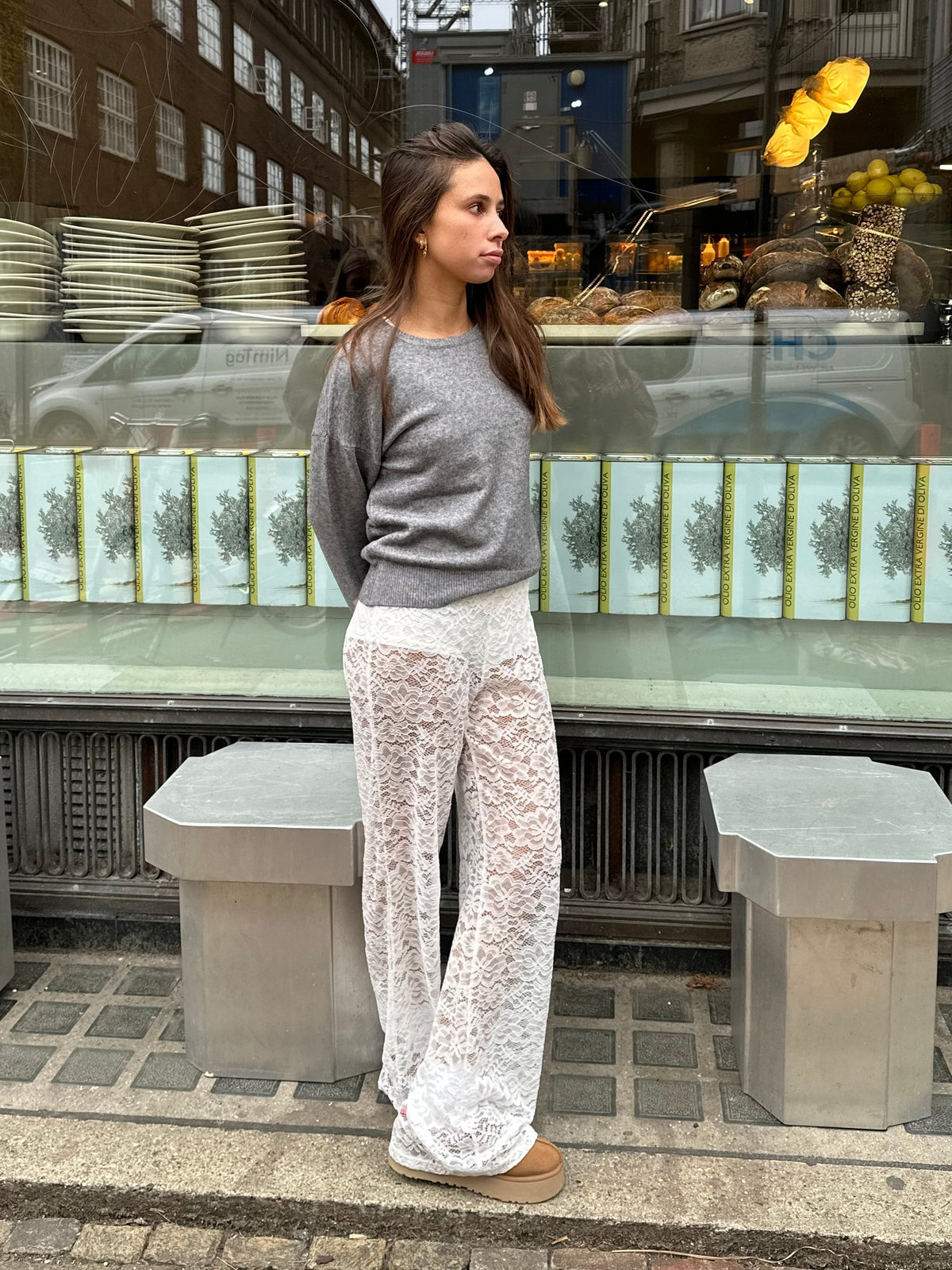 Flared Broek Dames Kanten Bloemenpatroon Elastische Taille