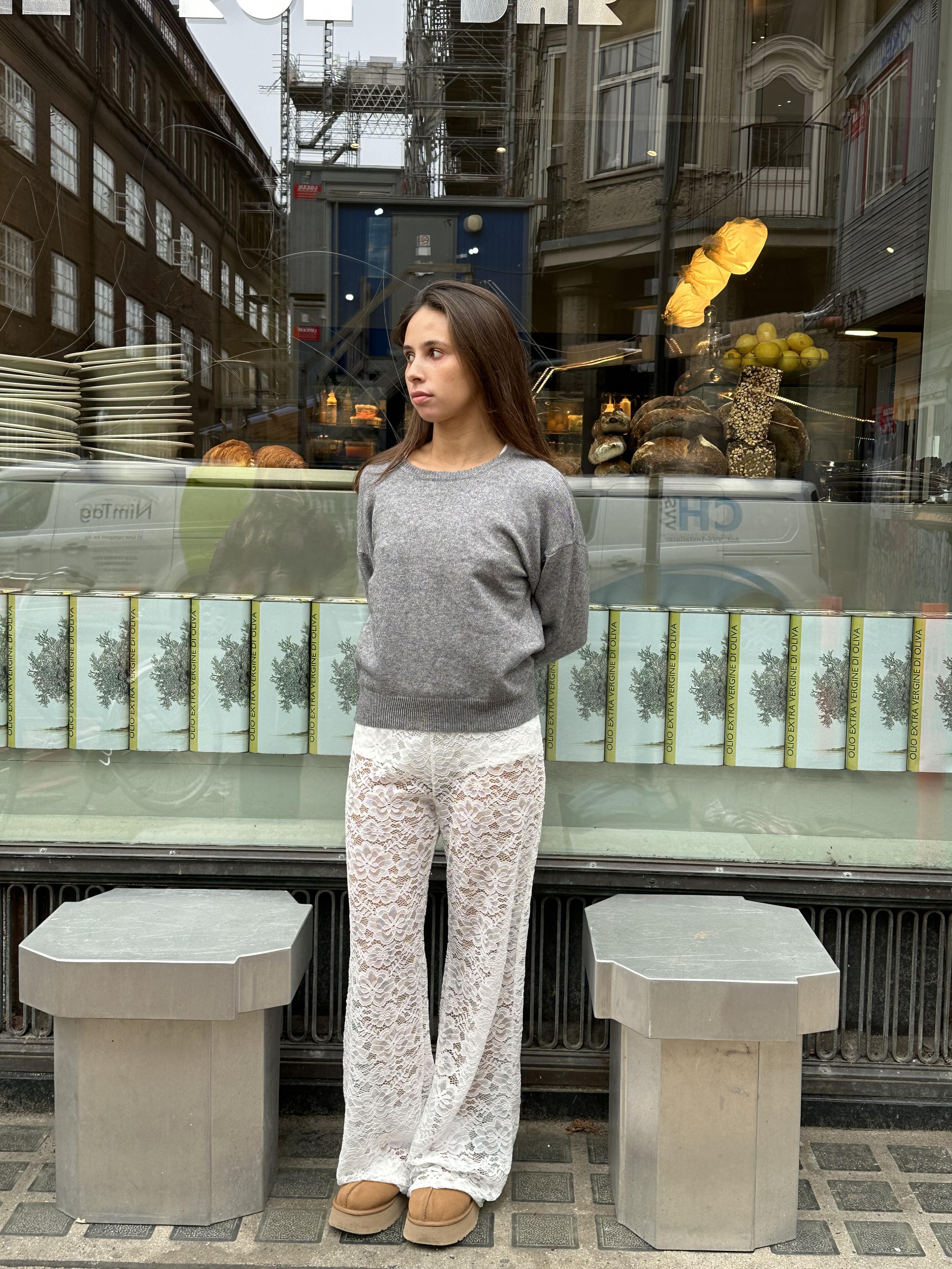 Flared Broek Dames Kanten Bloemenpatroon Elastische Taille