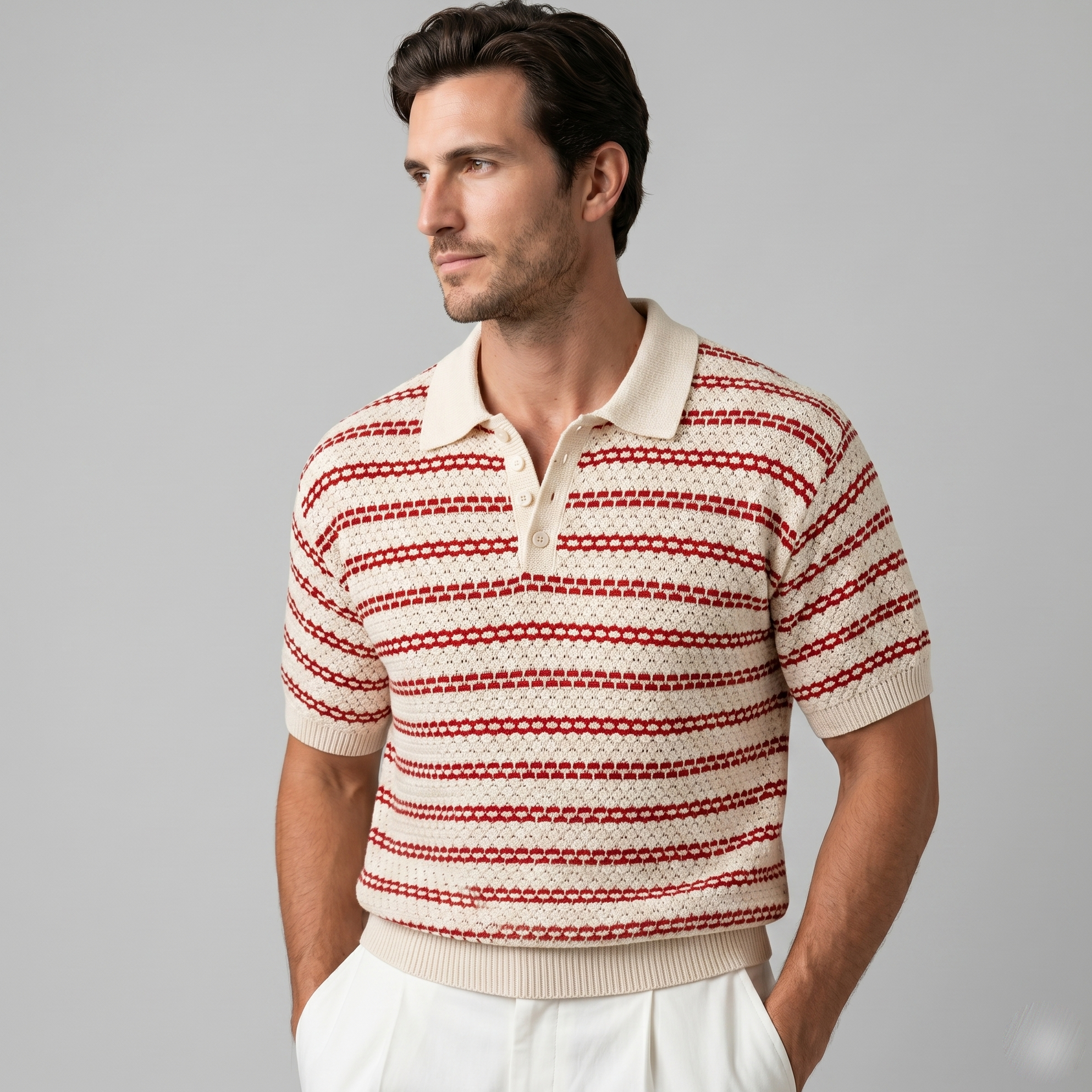 Gebreide Polo Shirt Heren Tailored Fit Lange Mouwen Casual