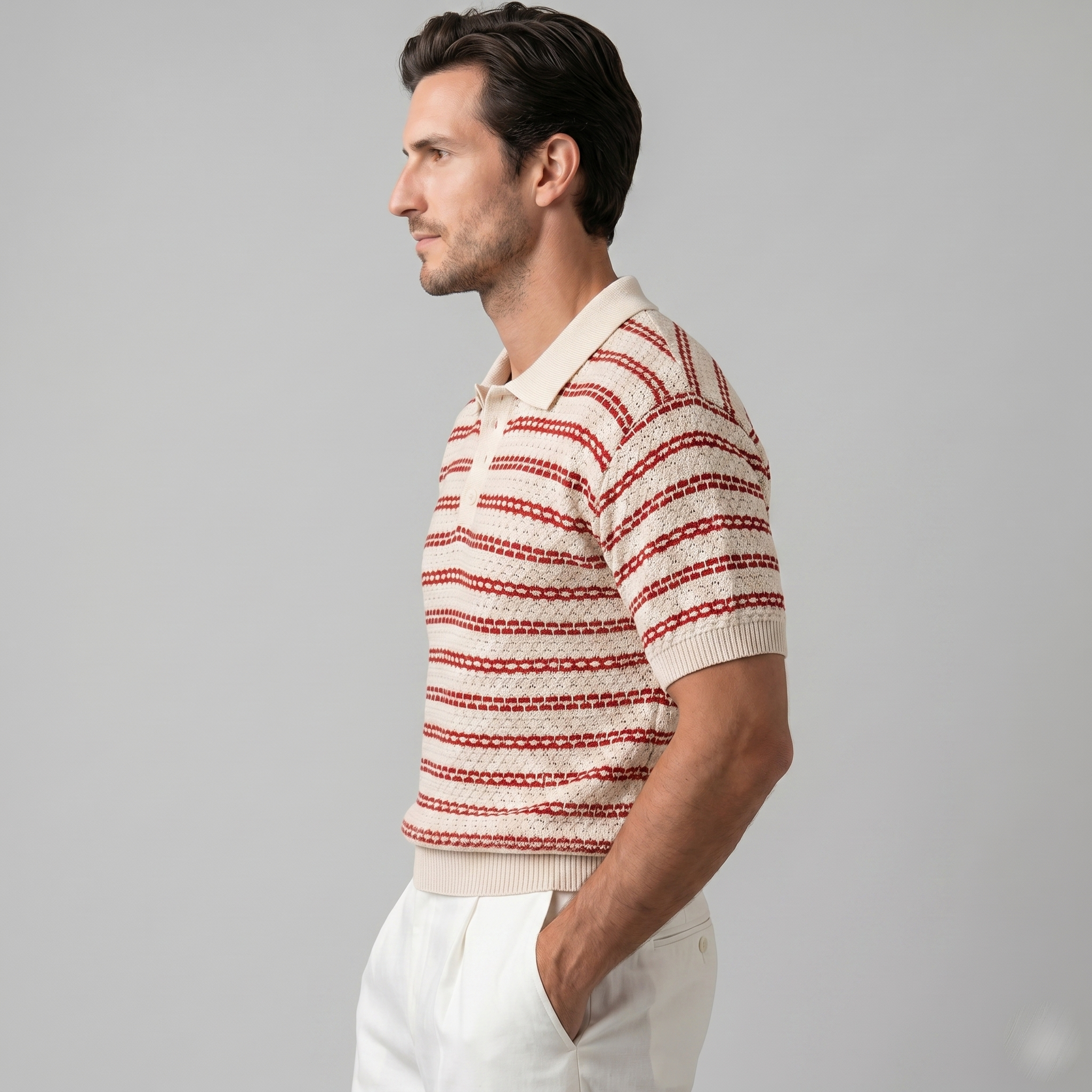 Gebreide Polo Shirt Heren Tailored Fit Lange Mouwen Casual