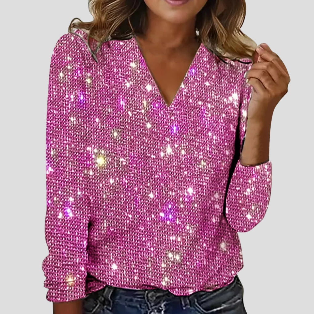 Glitterblouse voor Dames met V-hals en Lange Mouwen