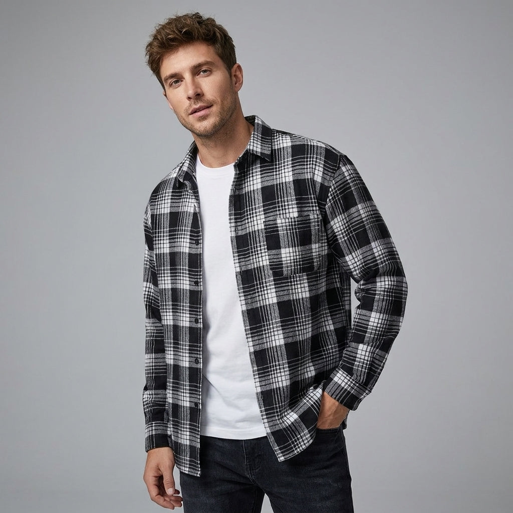 Heren Geruite Overshirt Knoopsluiting Casual Zomer