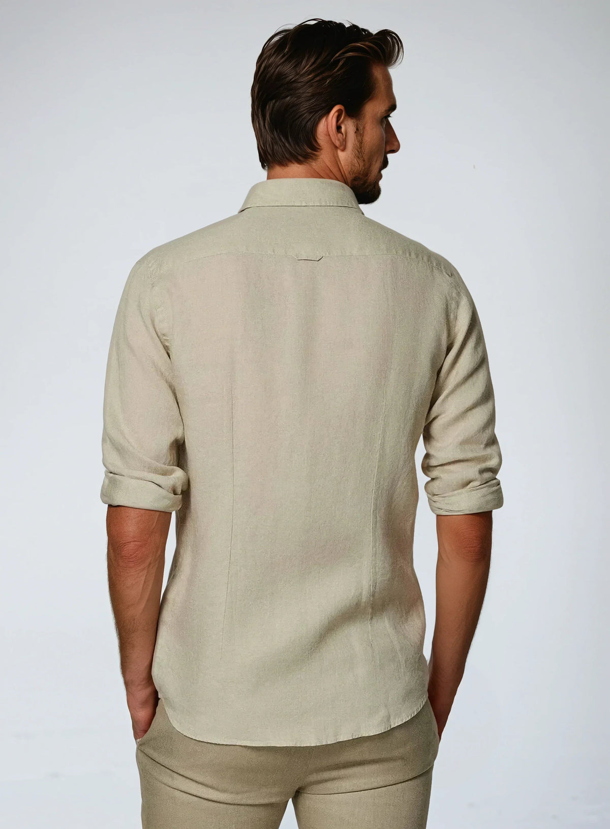 Heren Linnen Overhemd Lange Mouwen Slim Fit