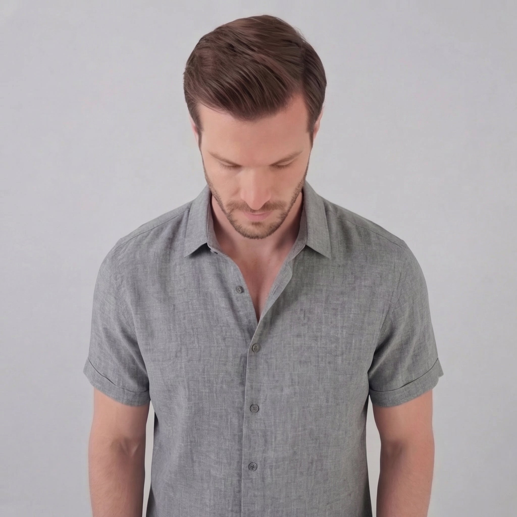 Heren Linnen Shirt Korte Mouw