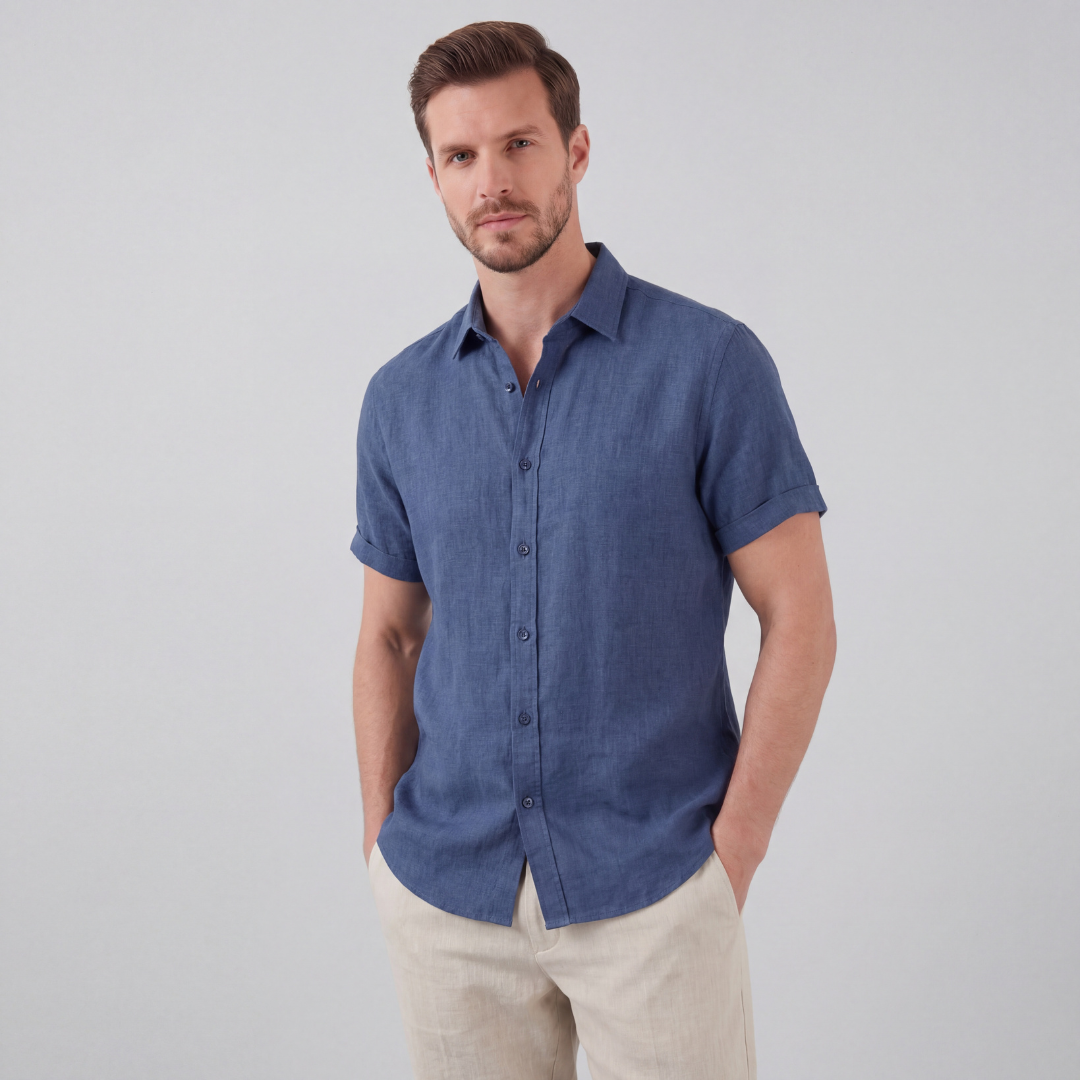 Heren Linnen Shirt Korte Mouw