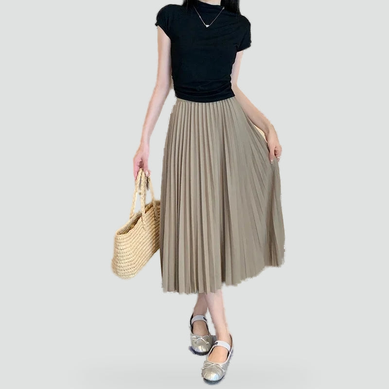 Dames Plissé Midi Rok met Hoge Taille voor Diverse Gelegenheden