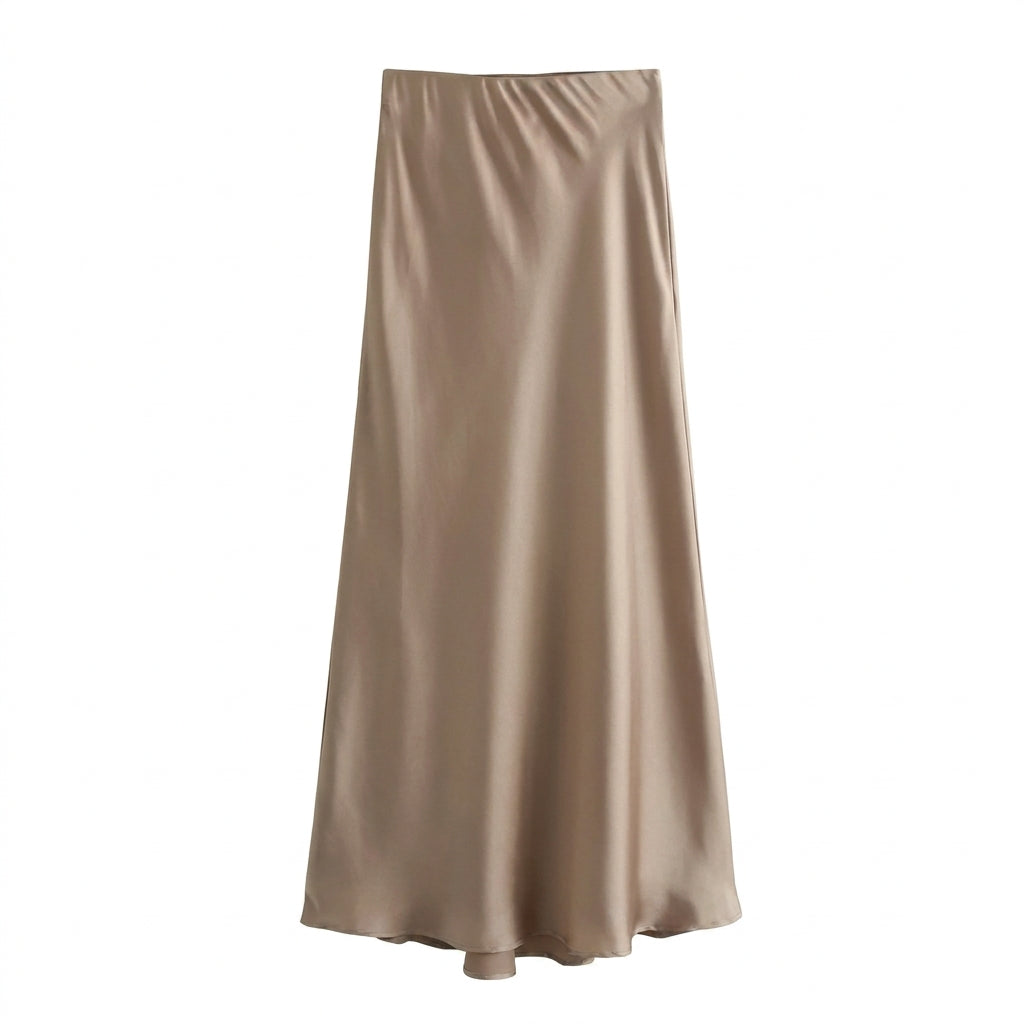 Dames Satijnen Rok met Elegante Glans voor een Luxe Maxi Look