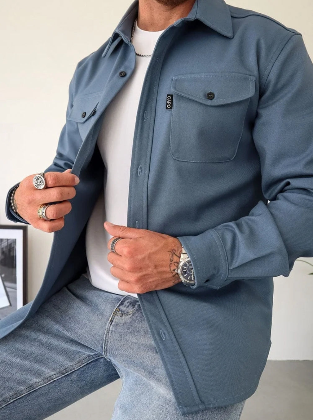 Heren Shirtjack met Borstzakken voor Comfortabel Herfstgebruik
