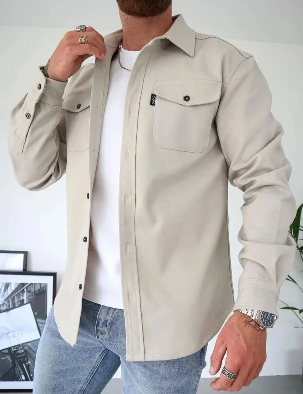 Heren Shirtjack met Borstzakken voor Comfortabel Herfstgebruik