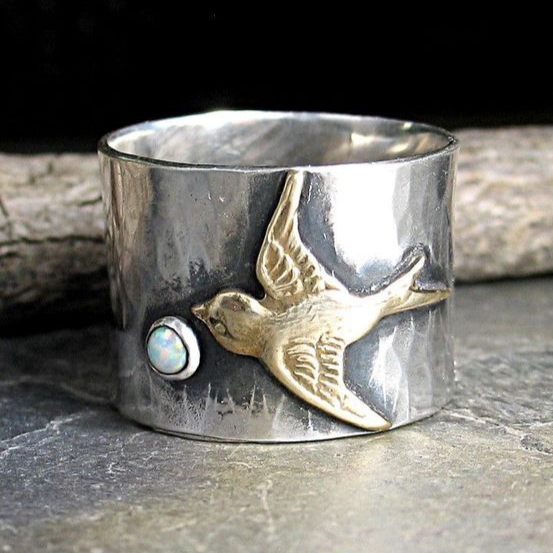 Vintage Kolibrie Zilveren Ring