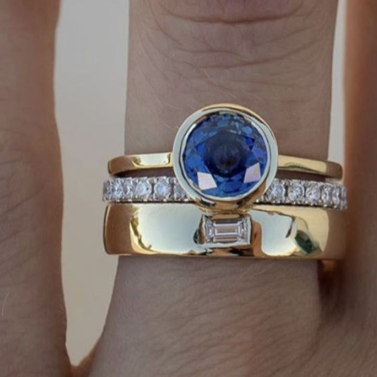 Elegante ringenset met blauwe zirkonia in vintage stijl
