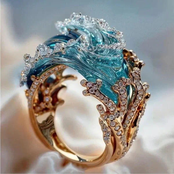 Golven van Zilver Ring met Zirkonia
