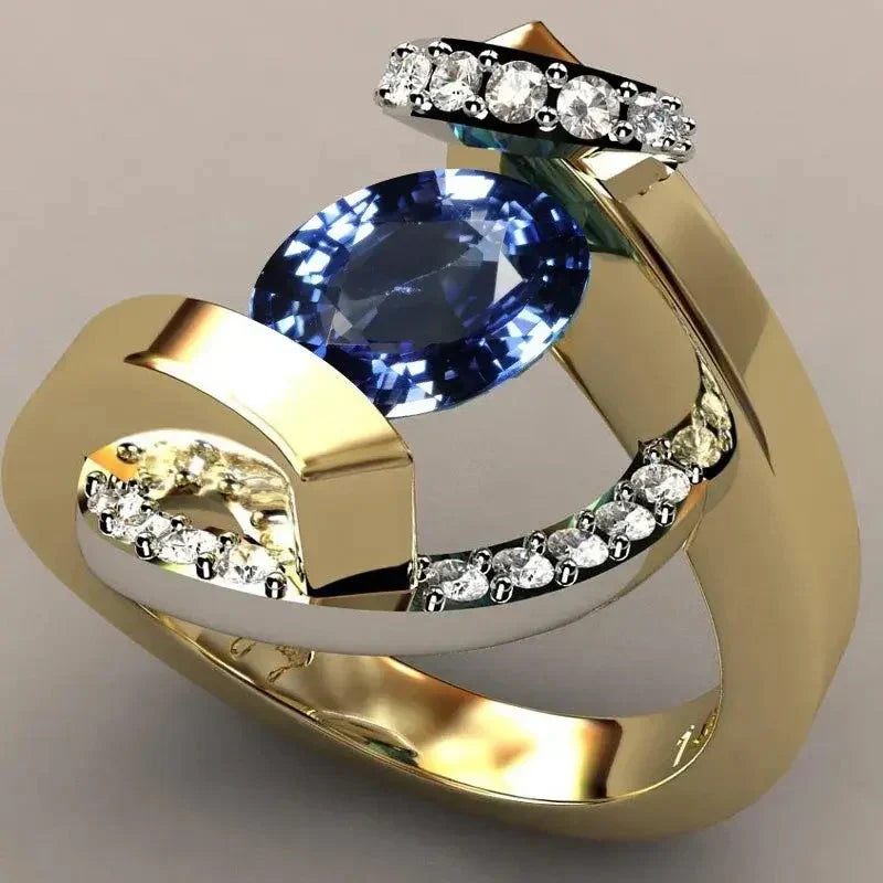 Elegante zilveren ring met blauwe zirkonia