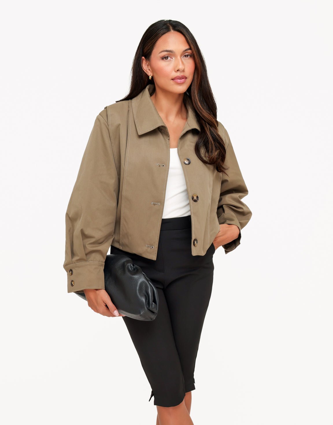 Khaki Korte Ballonmouwen Trench - Jas