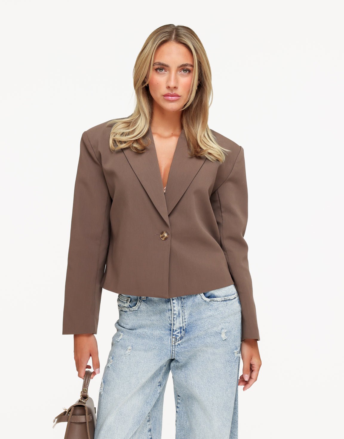Lichtbruine Cropped V-Hals - Blazer