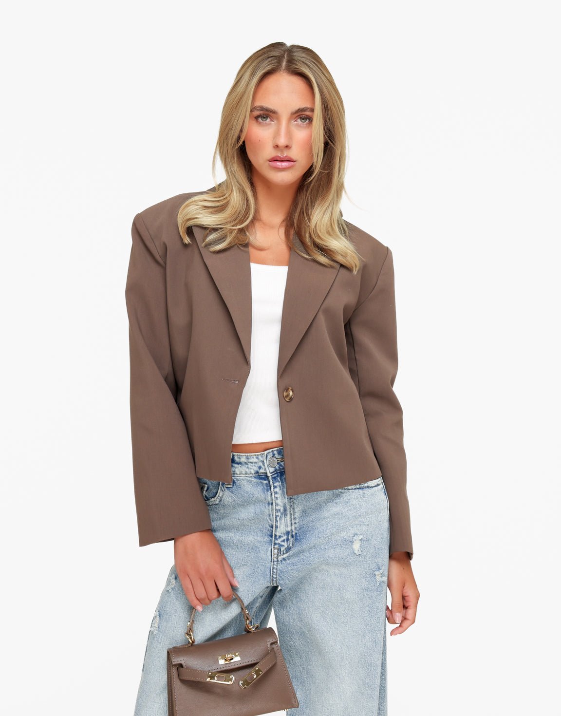 Lichtbruine Cropped V-Hals - Blazer