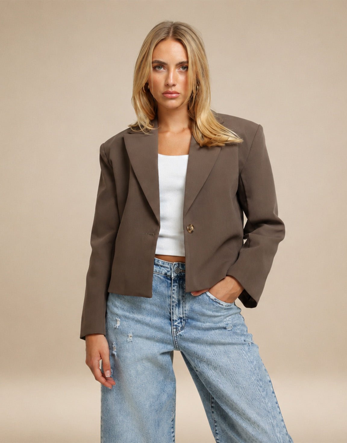 Lichtbruine Cropped V-Hals - Blazer