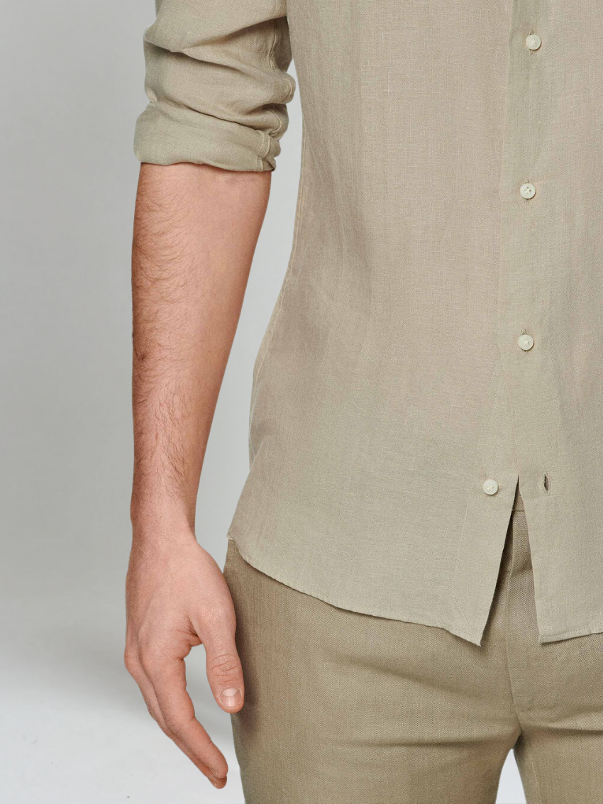 Linnen Overhemd Heren Lange Mouwen Slim Fit Casual