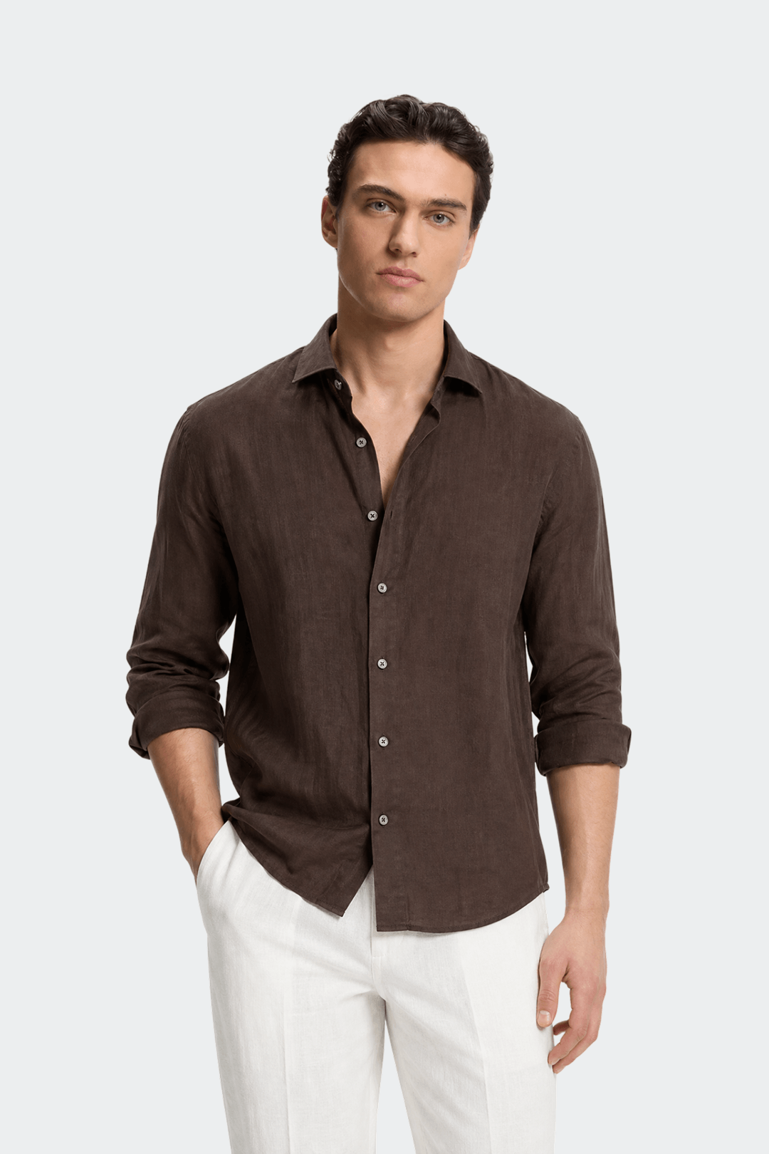 Linnen Overhemd Heren Relaxed Fit Spread Collar