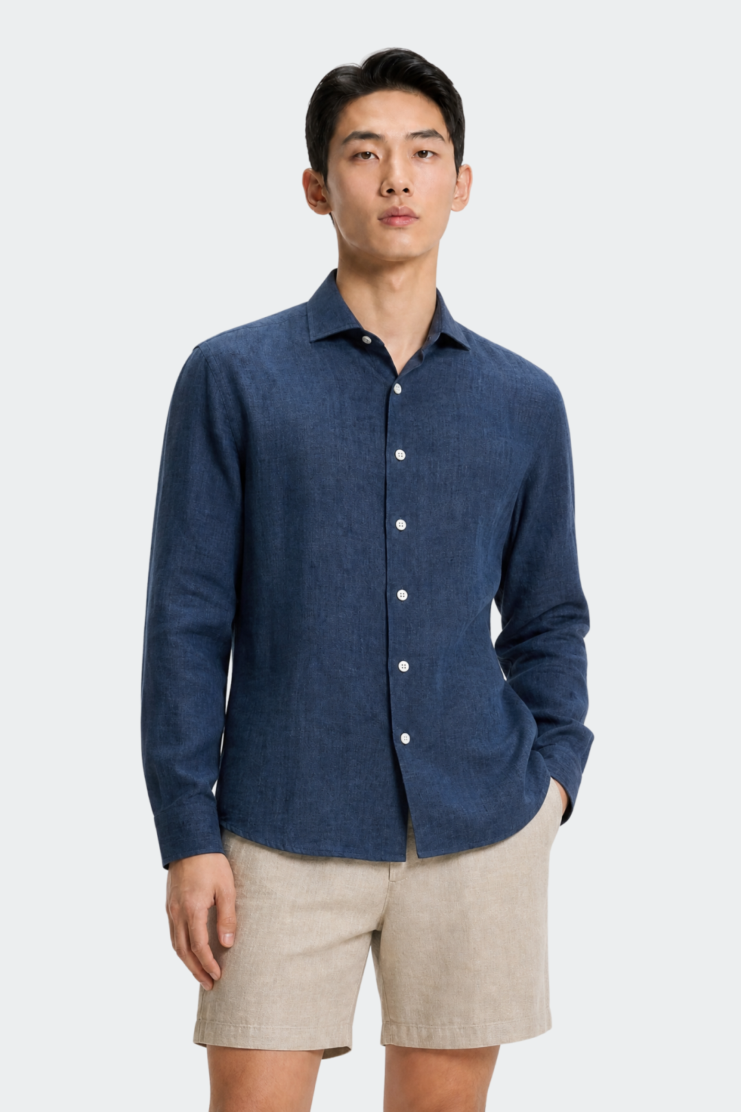 Linnen Overhemd Heren Relaxed Fit Spread Collar