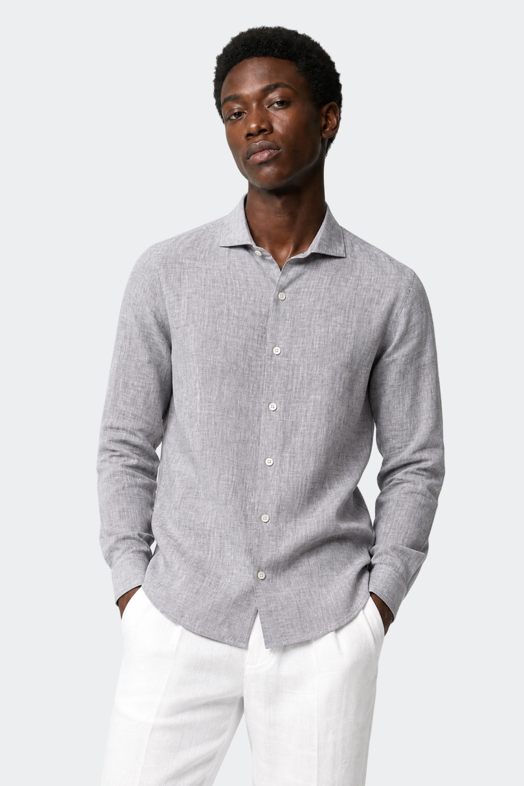 Linnen Overhemd Heren Relaxed Fit Spread Collar