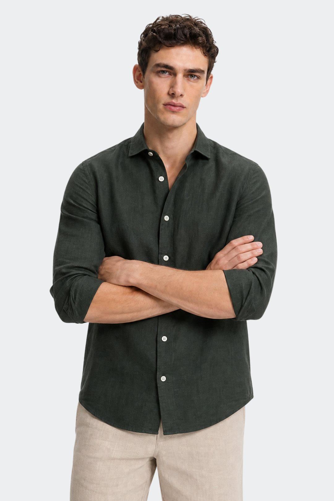 Linnen Overhemd Heren Relaxed Fit Spread Collar