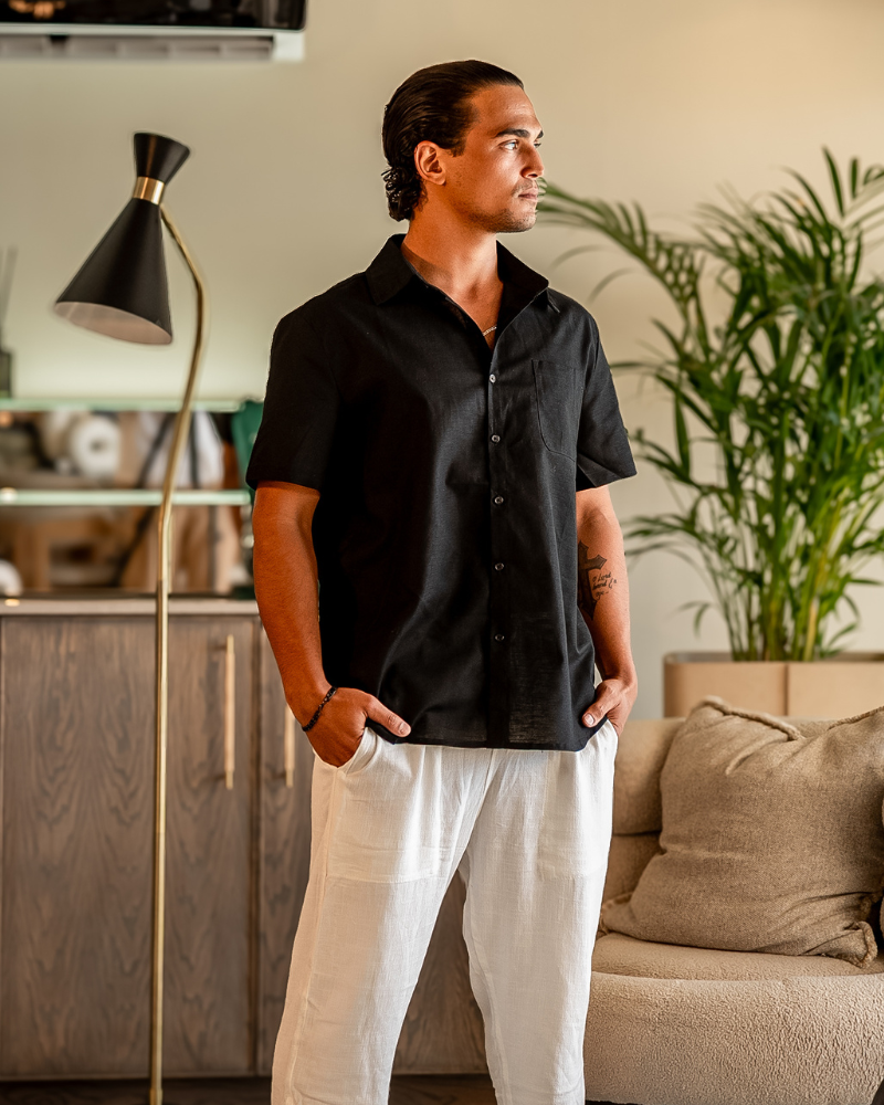 Linnen Shirt Korte Mouwen Heren Zomer Casual