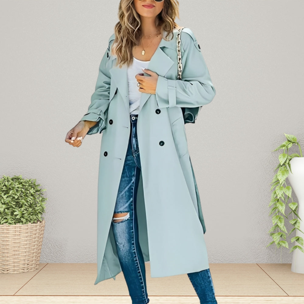 Luxe Dames Trenchcoat met Dubbele Rij Knopen en Omslagkraag