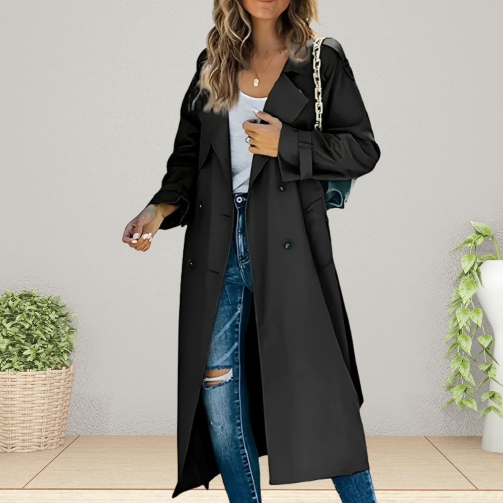 Luxe Dames Trenchcoat met Dubbele Rij Knopen en Omslagkraag