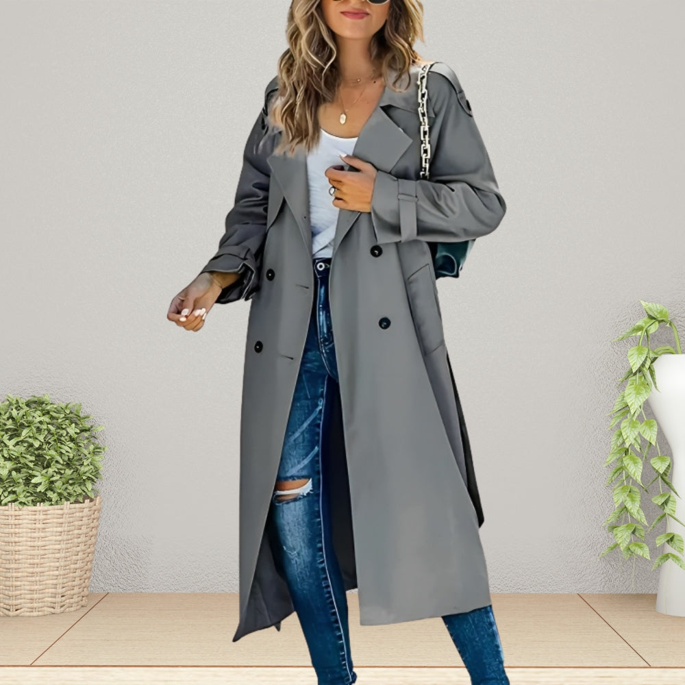 Luxe Dames Trenchcoat met Dubbele Rij Knopen en Omslagkraag