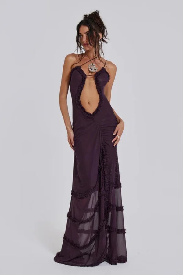Maxi Jurk Dames Lange Mouwen Mesh Casual