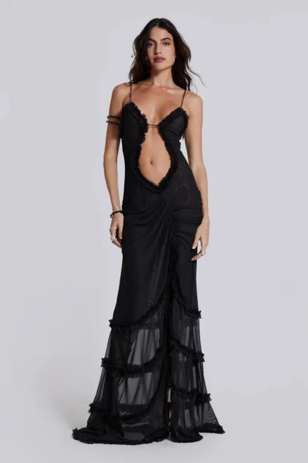 Maxi Jurk Dames Lange Mouwen Mesh Casual