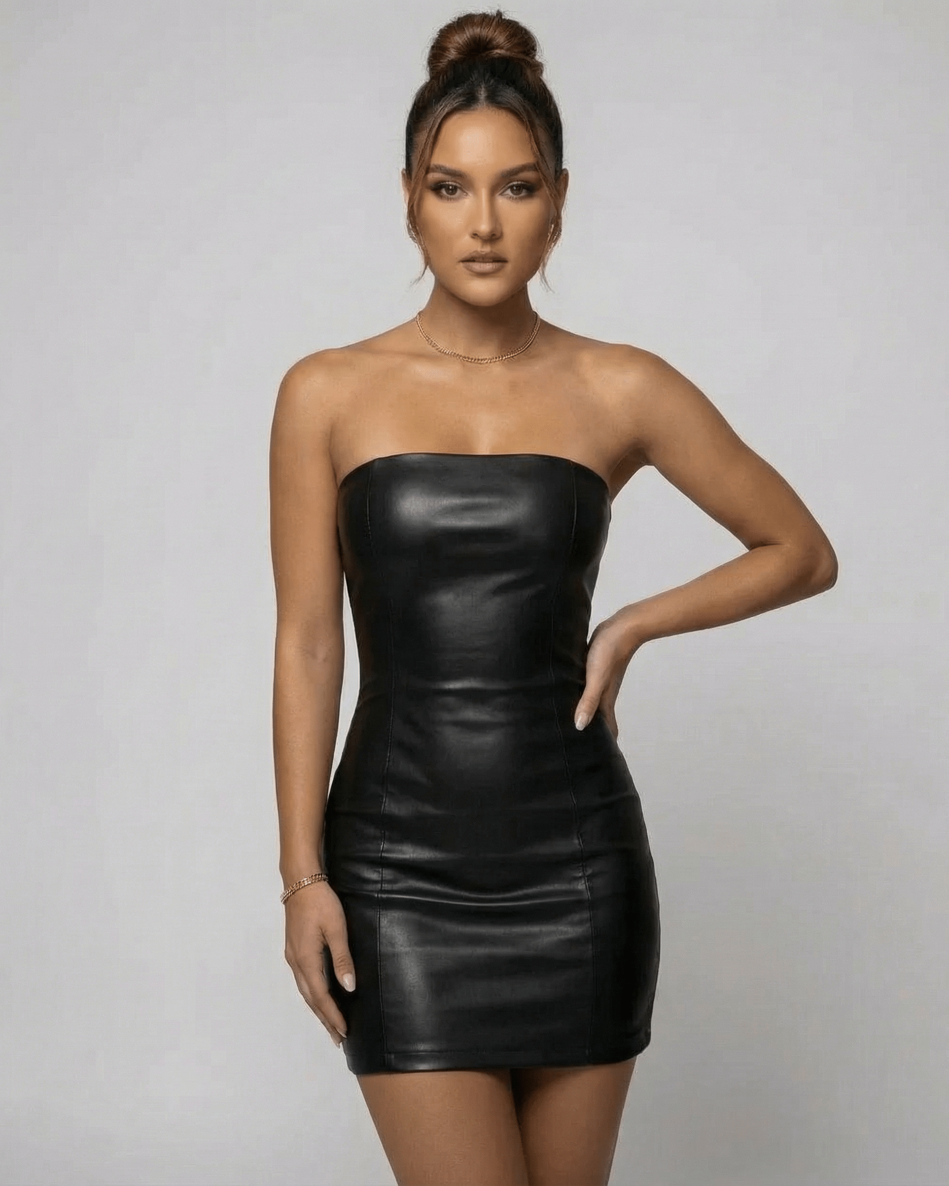 Mini Jurk Dames Strapless Pencil Silhouette Synthetisch Zwart