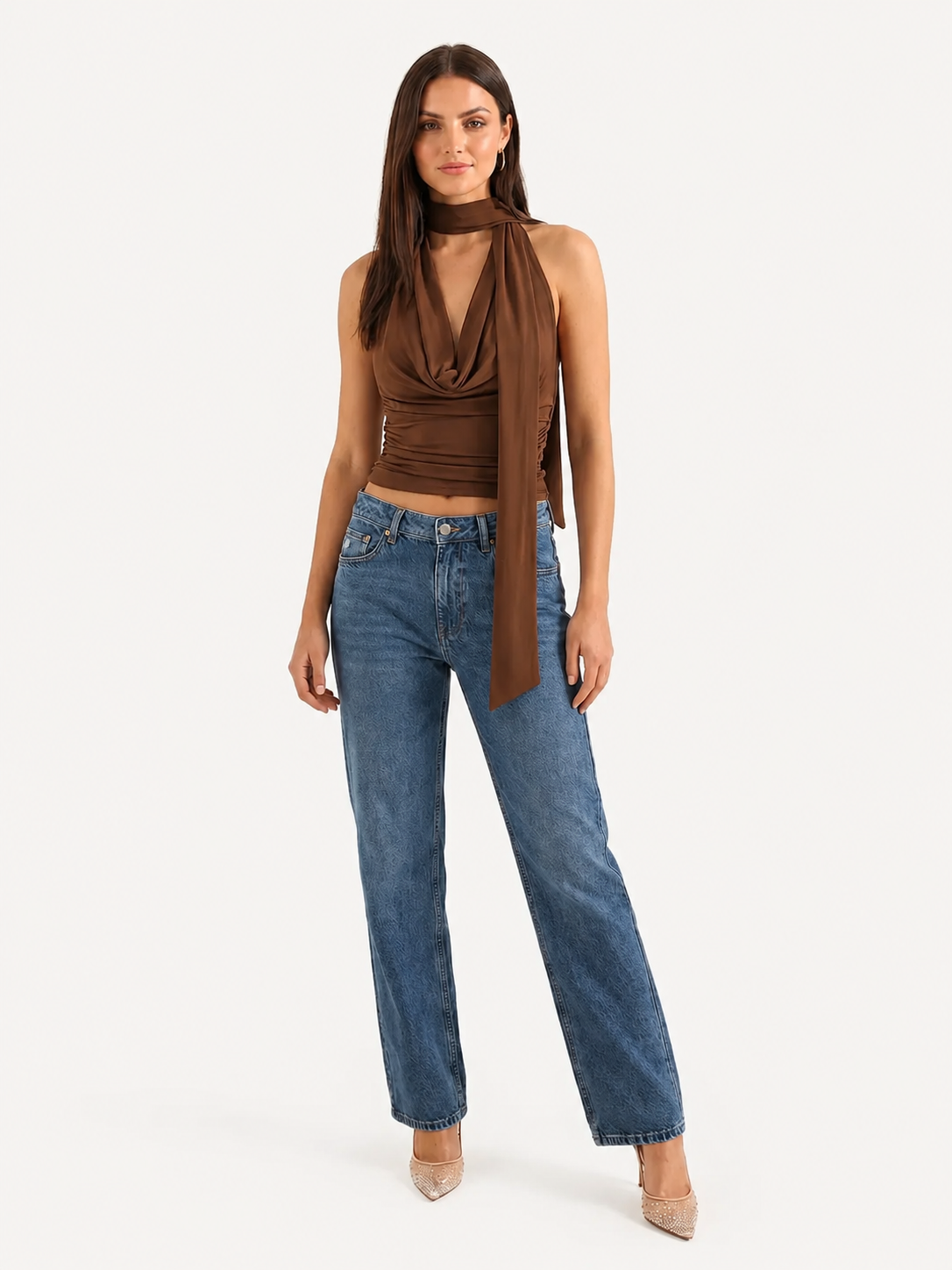 Neckholder Top Dames V-Hals Lange Mouwen Casual