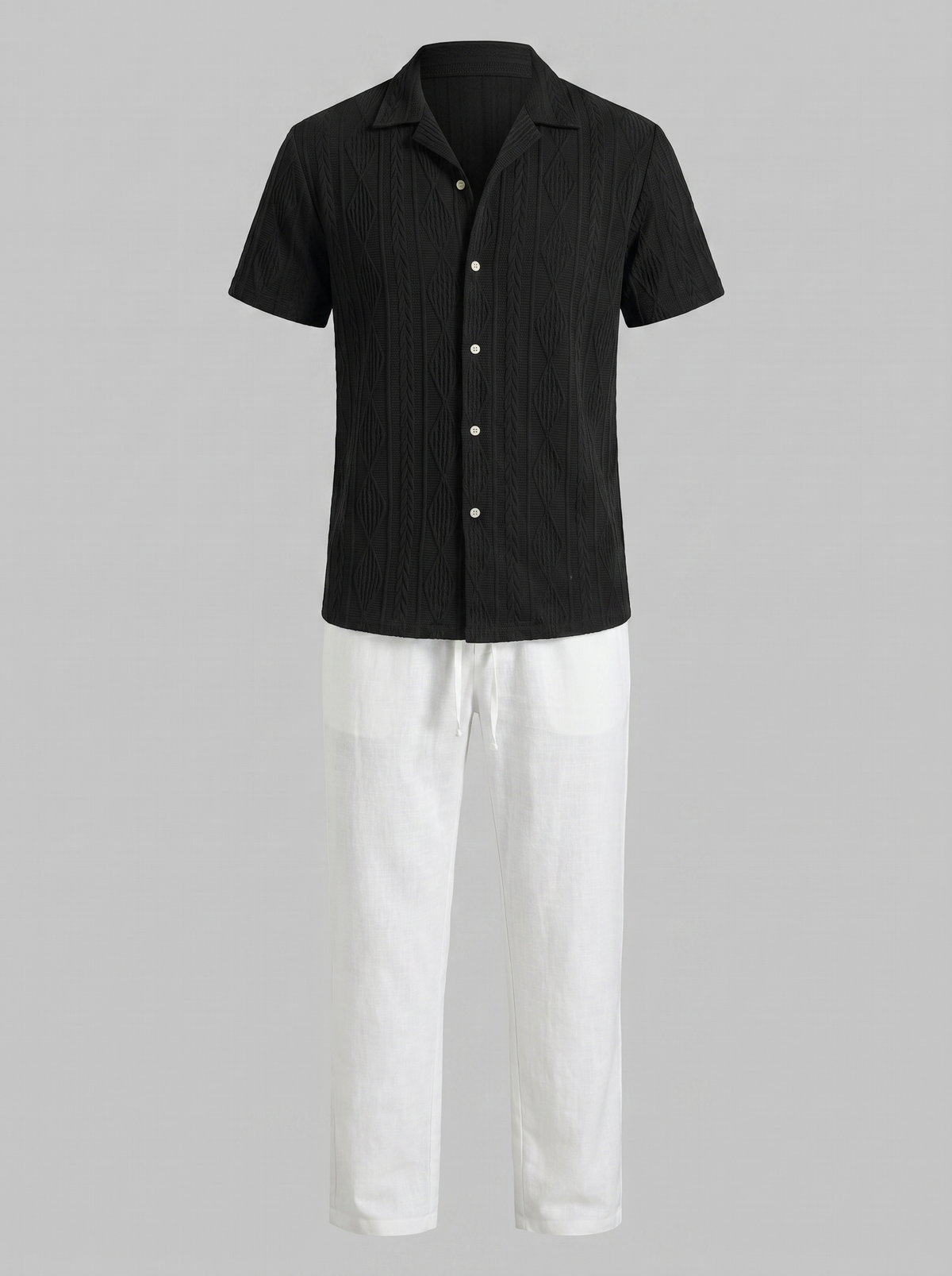 Open-Knit Shirt Trousers Set Heren Zomer Casual
