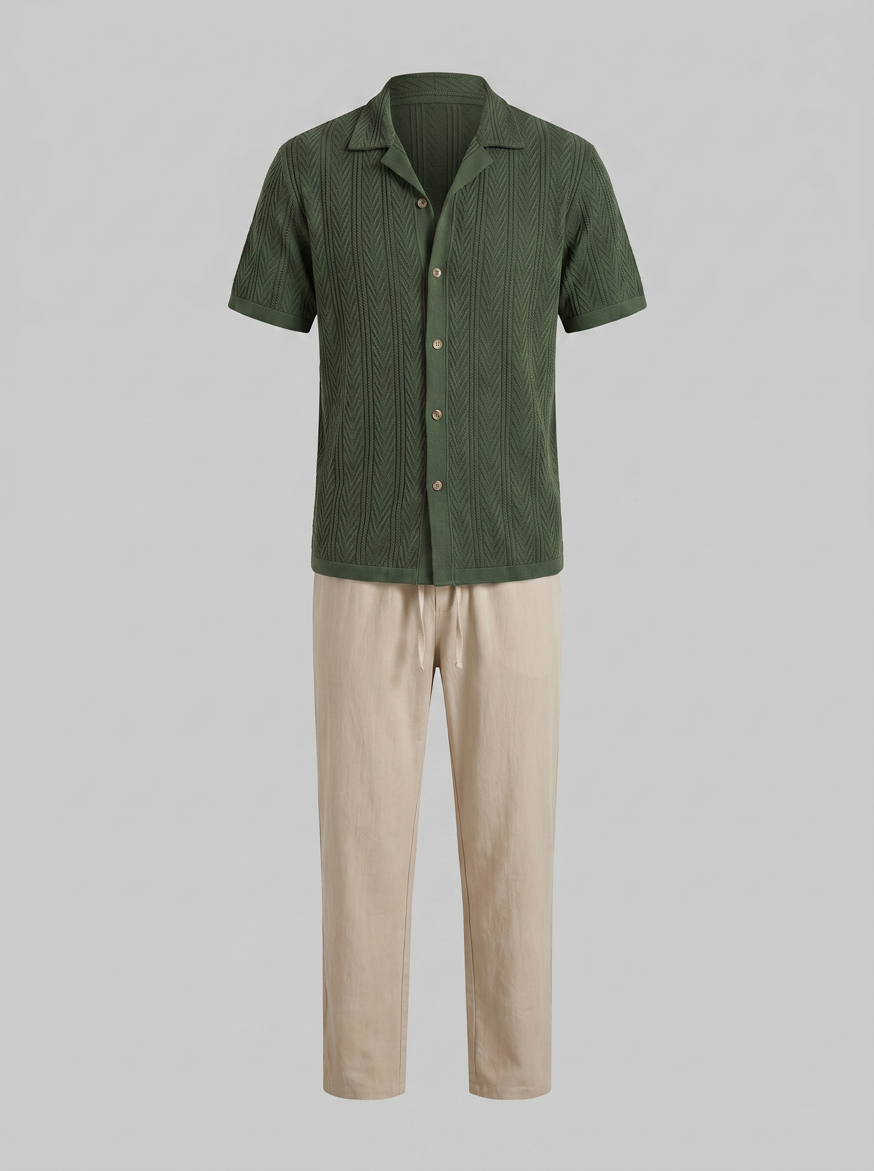 Open-Knit Shirt Trousers Set Heren Zomer Casual