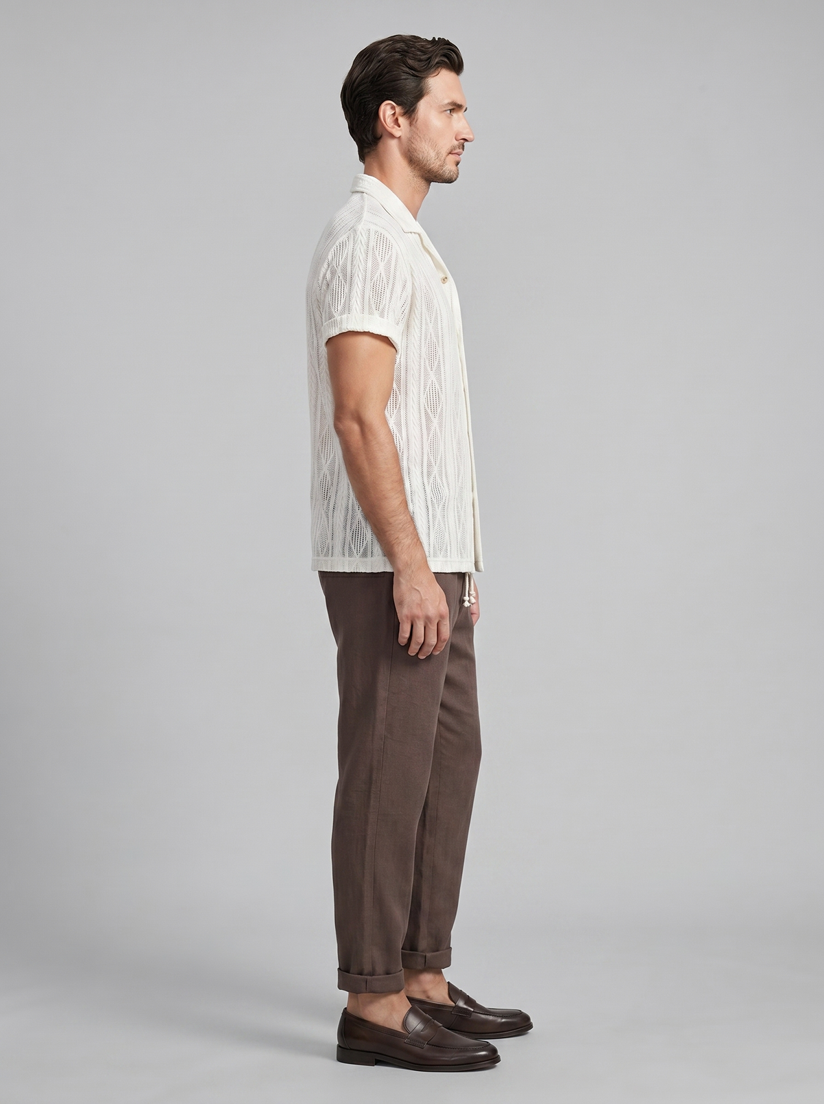 Open-Knit Shirt Trousers Set Heren Zomer Casual