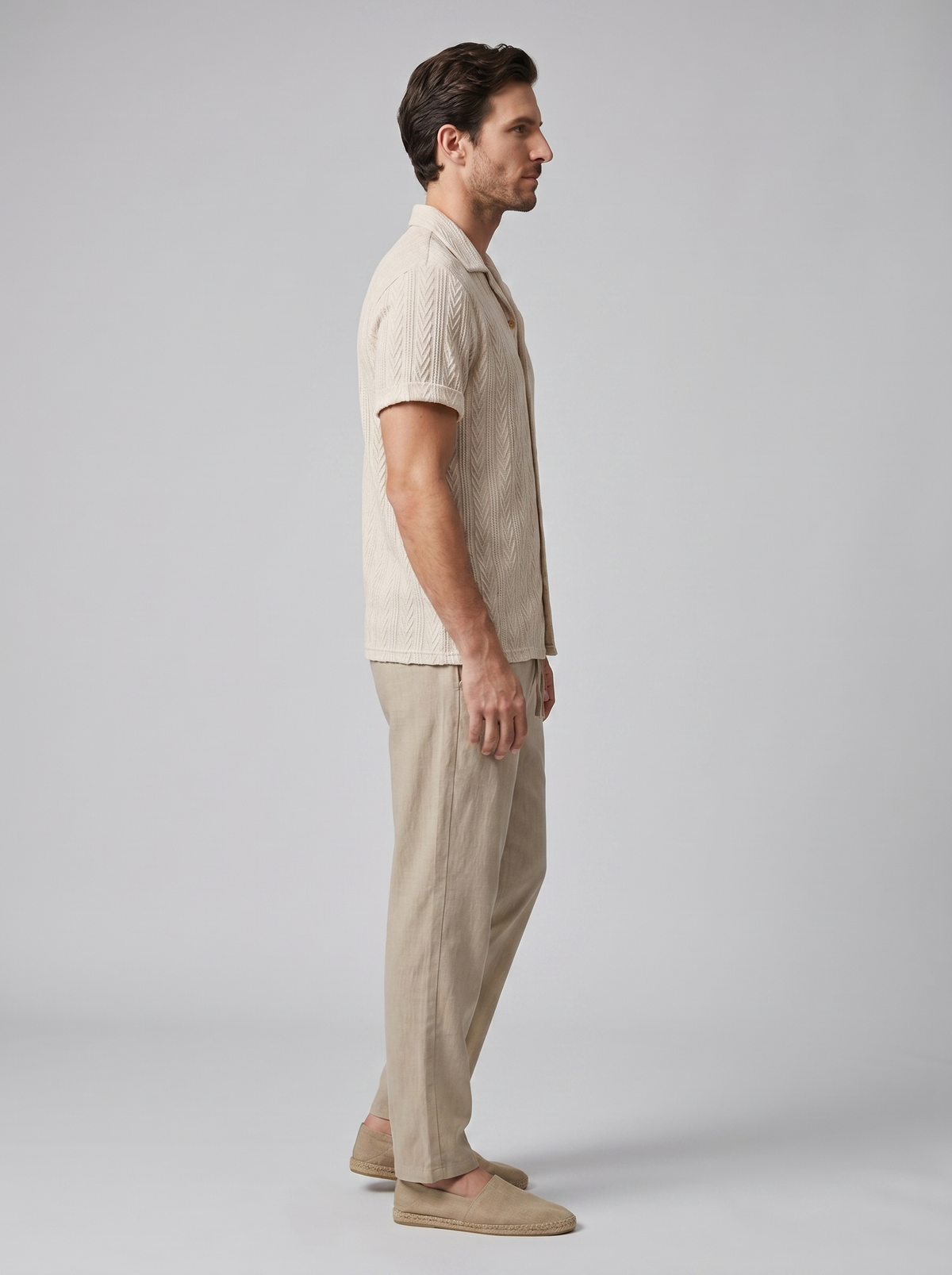 Open-Knit Shirt Trousers Set Heren Zomer Casual