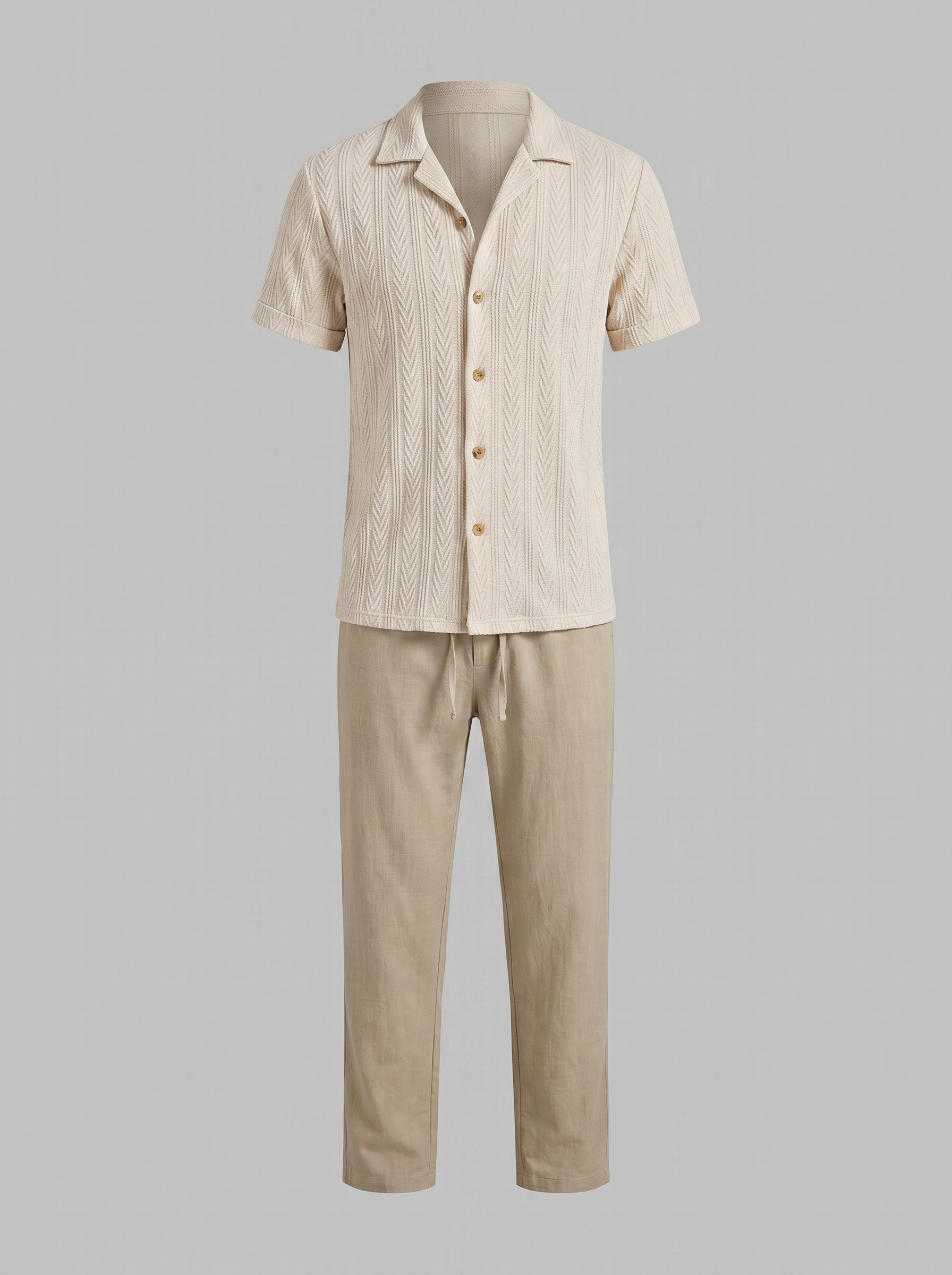 Open-Knit Shirt Trousers Set Heren Zomer Casual