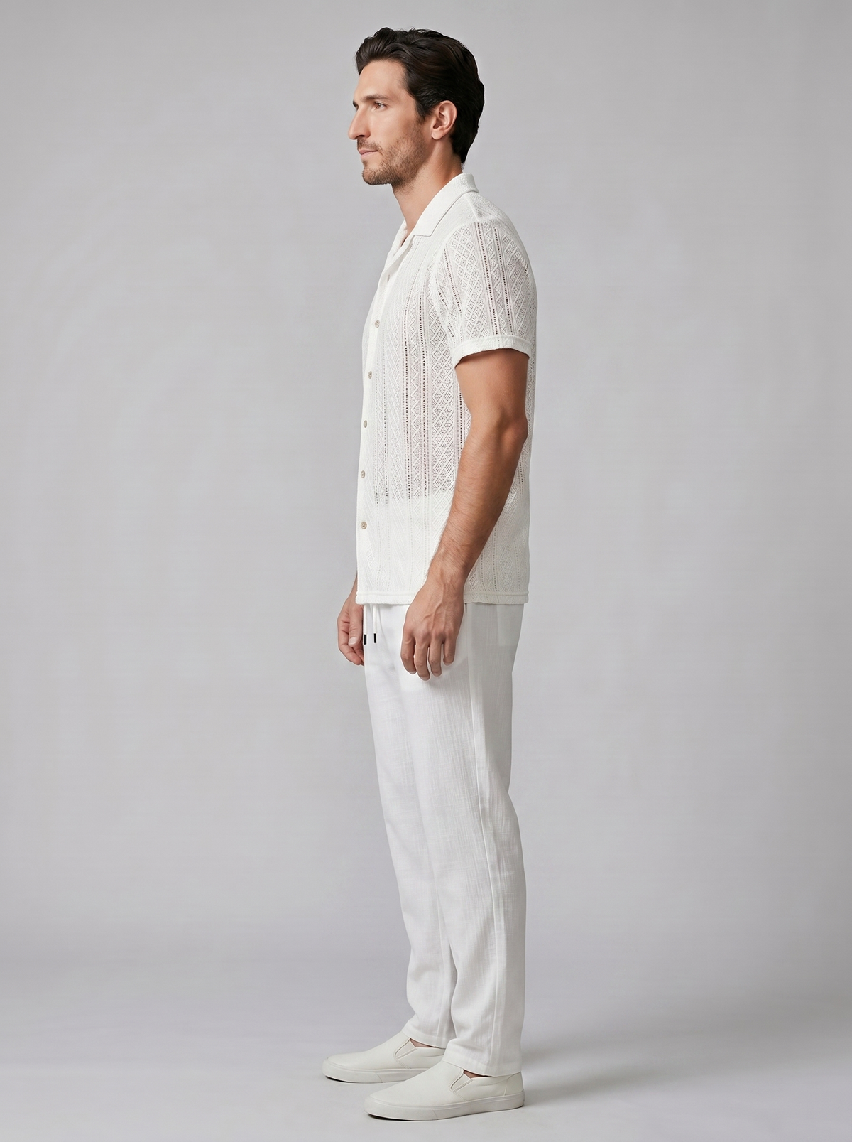 Open-Knit Shirt Trousers Set Heren Zomer Casual