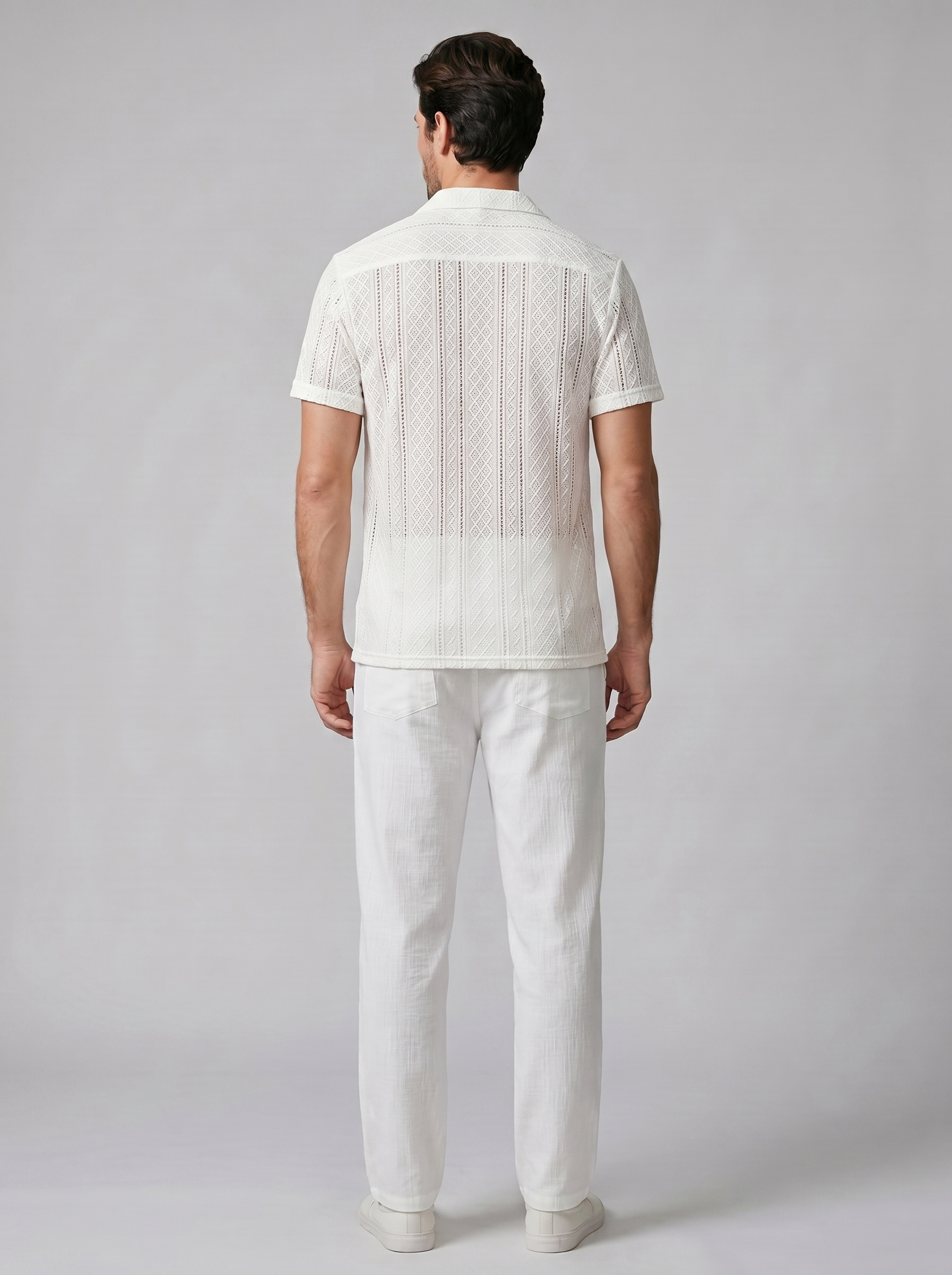 Open-Knit Shirt Trousers Set Heren Zomer Casual