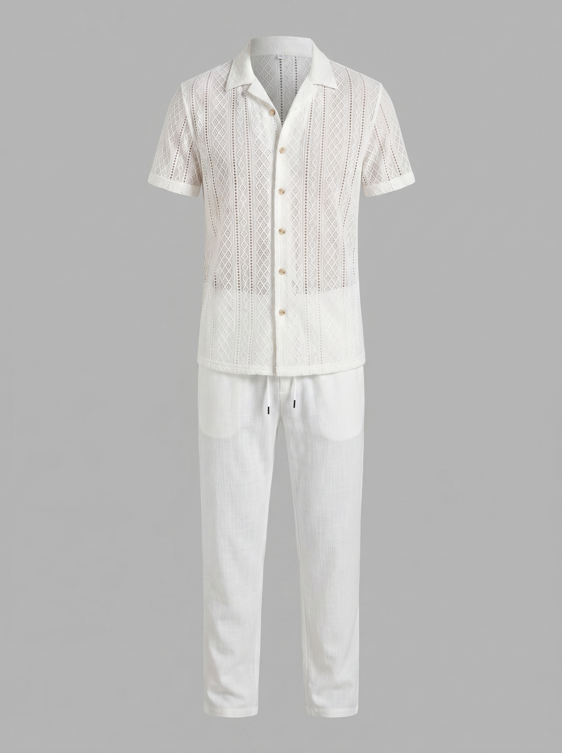 Open-Knit Shirt Trousers Set Heren Zomer Casual