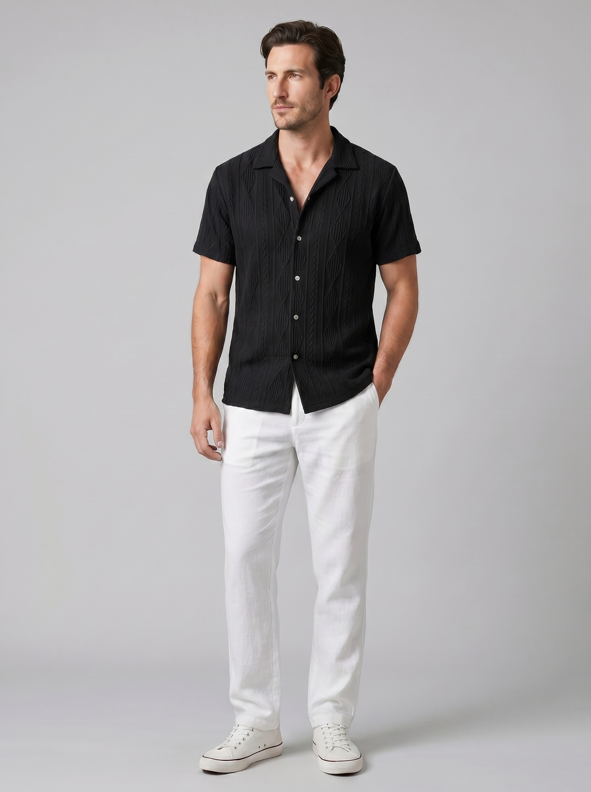 Open-Knit Shirt Trousers Set Heren Zomer Casual