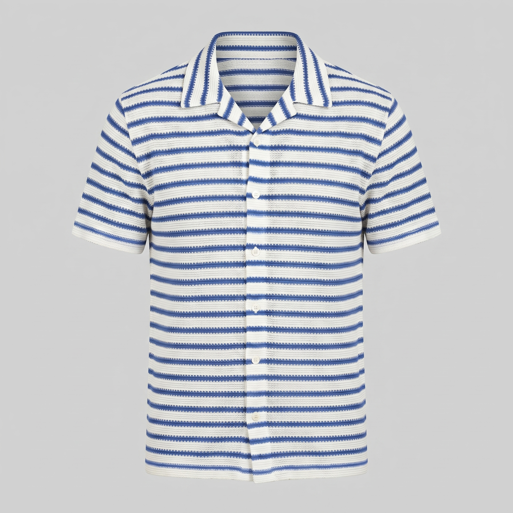 Open Knit Stripe Resort Shirt Heren Zomer Casual