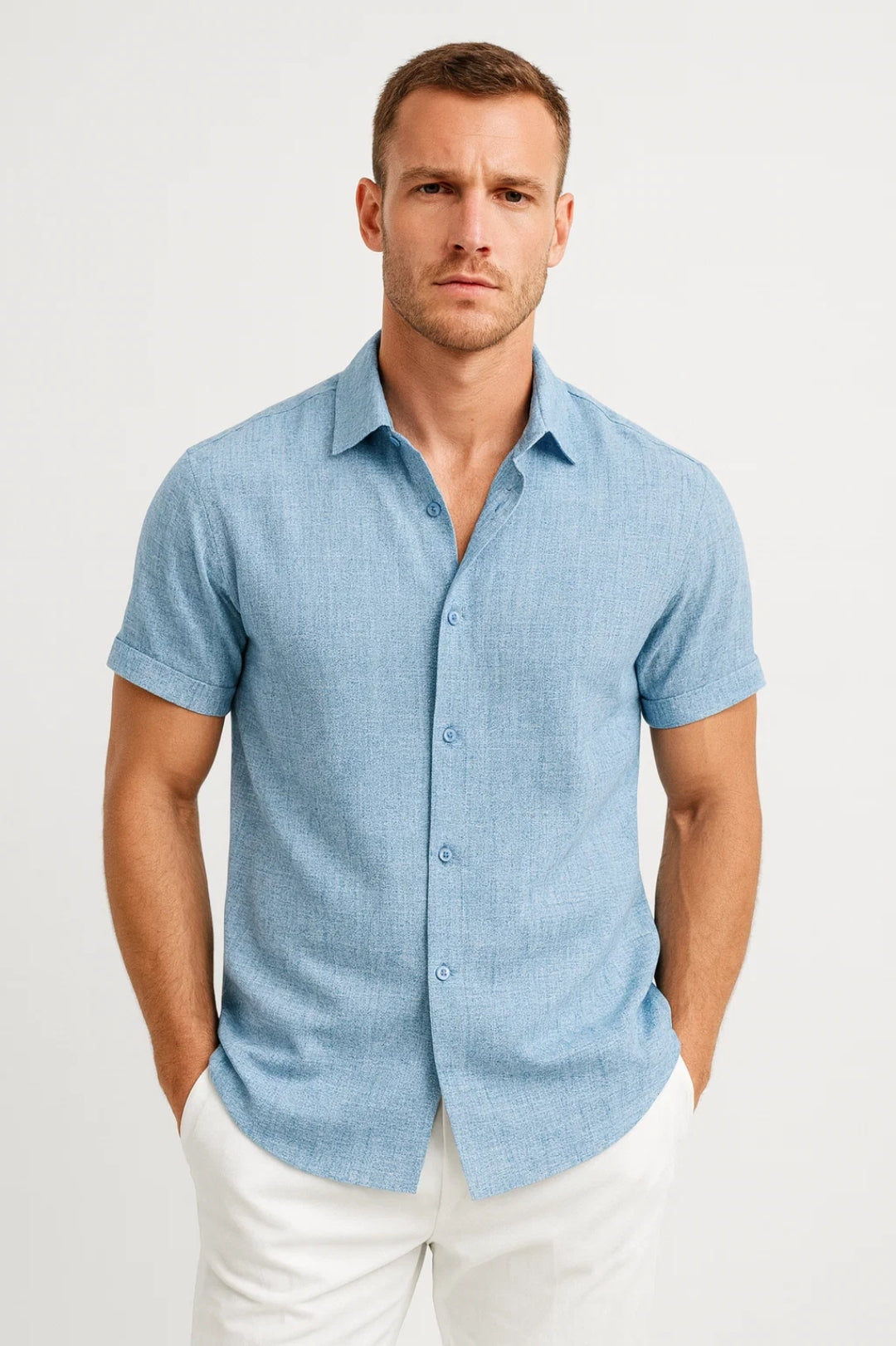 Overhemd Heren Korte Mouw Regular Fit Klassieke Kraag Zomer