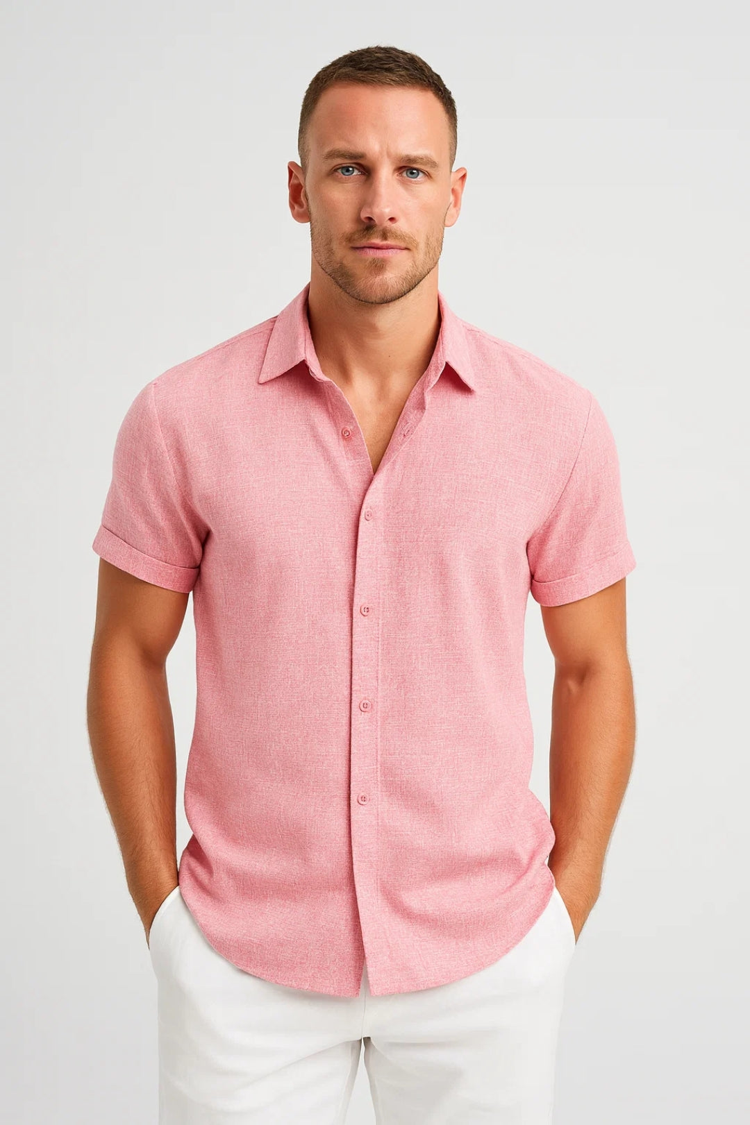 Overhemd Heren Korte Mouw Regular Fit Klassieke Kraag Zomer