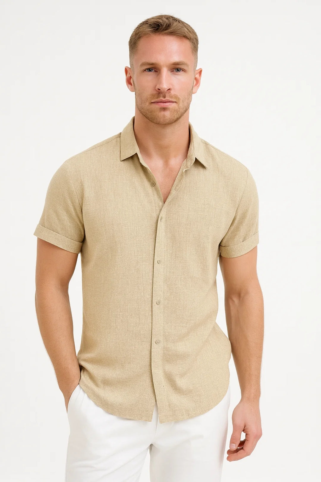 Overhemd Heren Korte Mouw Regular Fit Klassieke Kraag Zomer