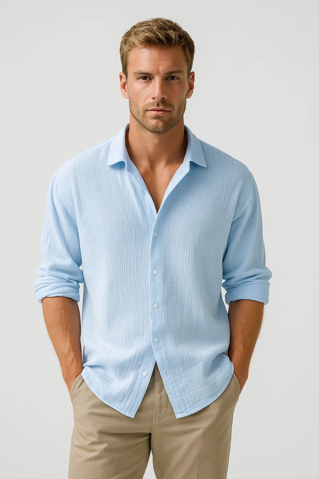 Overhemd Heren Lange Mouw Regular Fit Klassieke Kraag Zomer