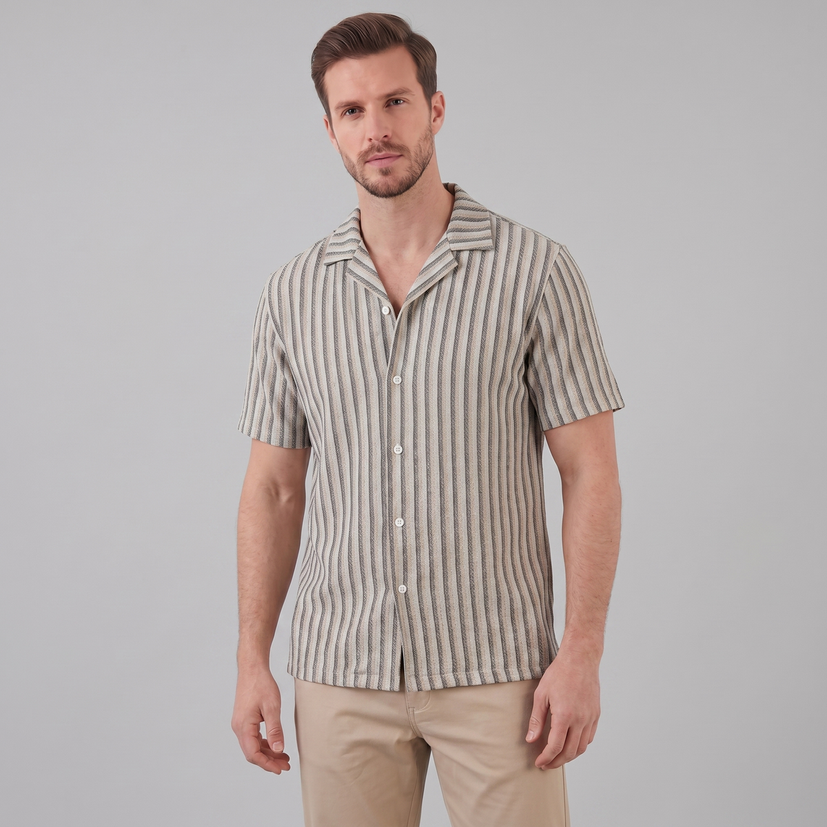 Overhemd Heren Verticale Strepen Resort Casual Zomer