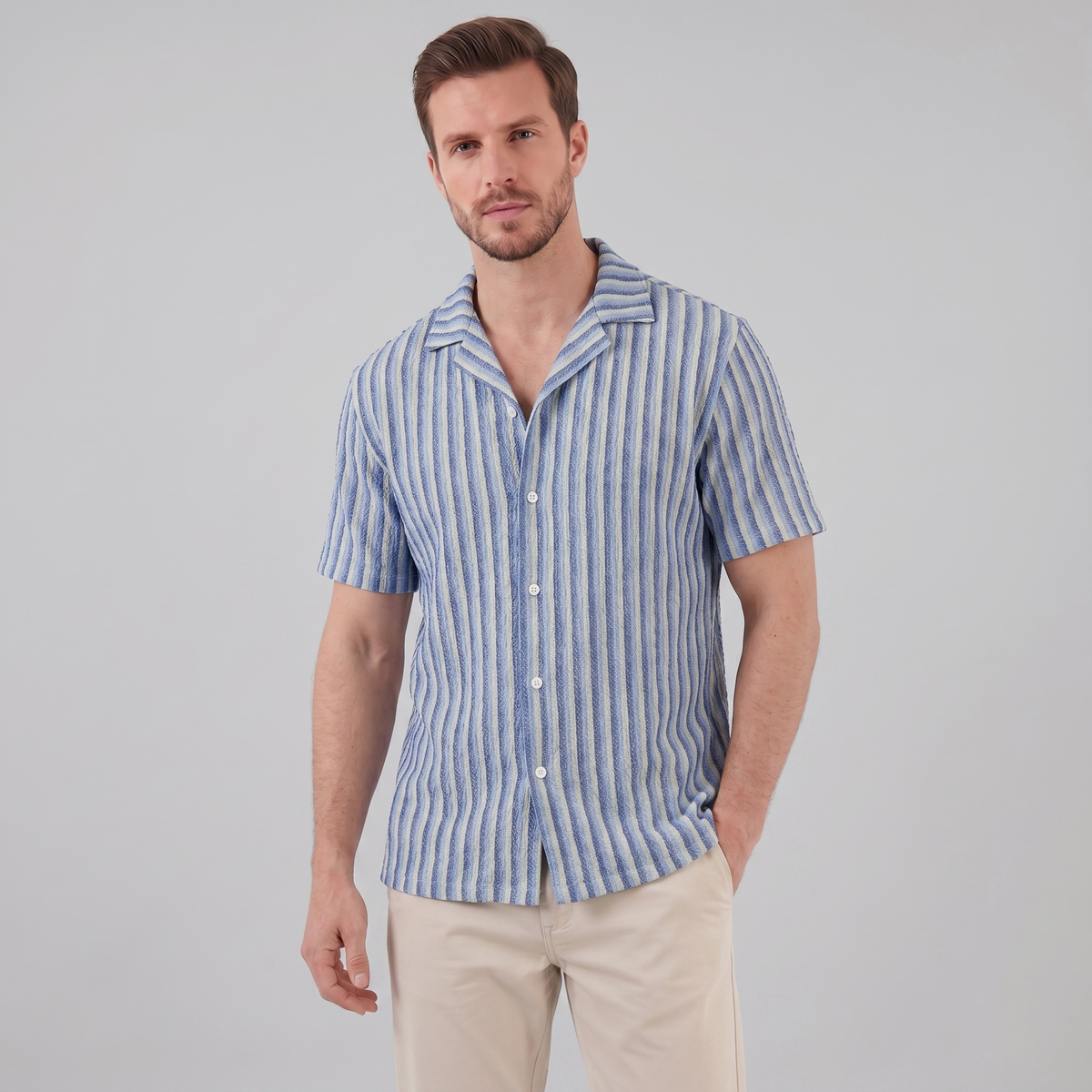 Overhemd Heren Verticale Strepen Resort Casual Zomer